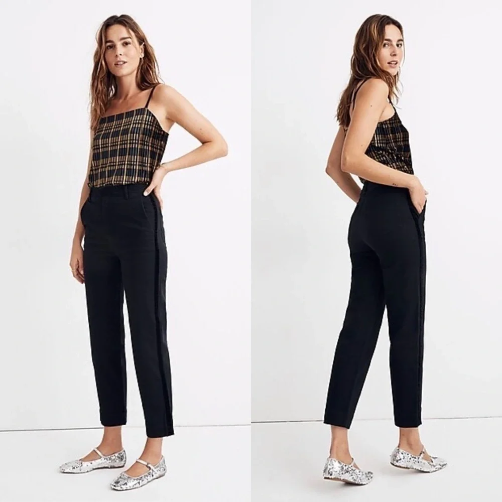 NWT L’AGENCE High Rise Velvet Tuxedo Stripe Ankle Crop Straight Leg‎ Trousers 2